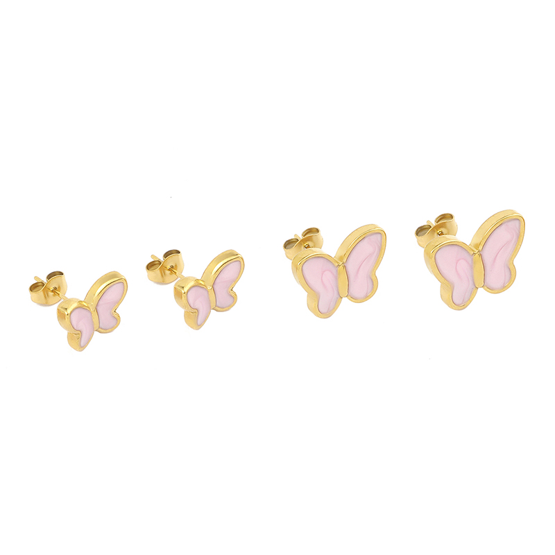 1 Pair Sweet Butterfly Enamel Stainless Steel 18K Gold Plated Ear Studs display picture 6