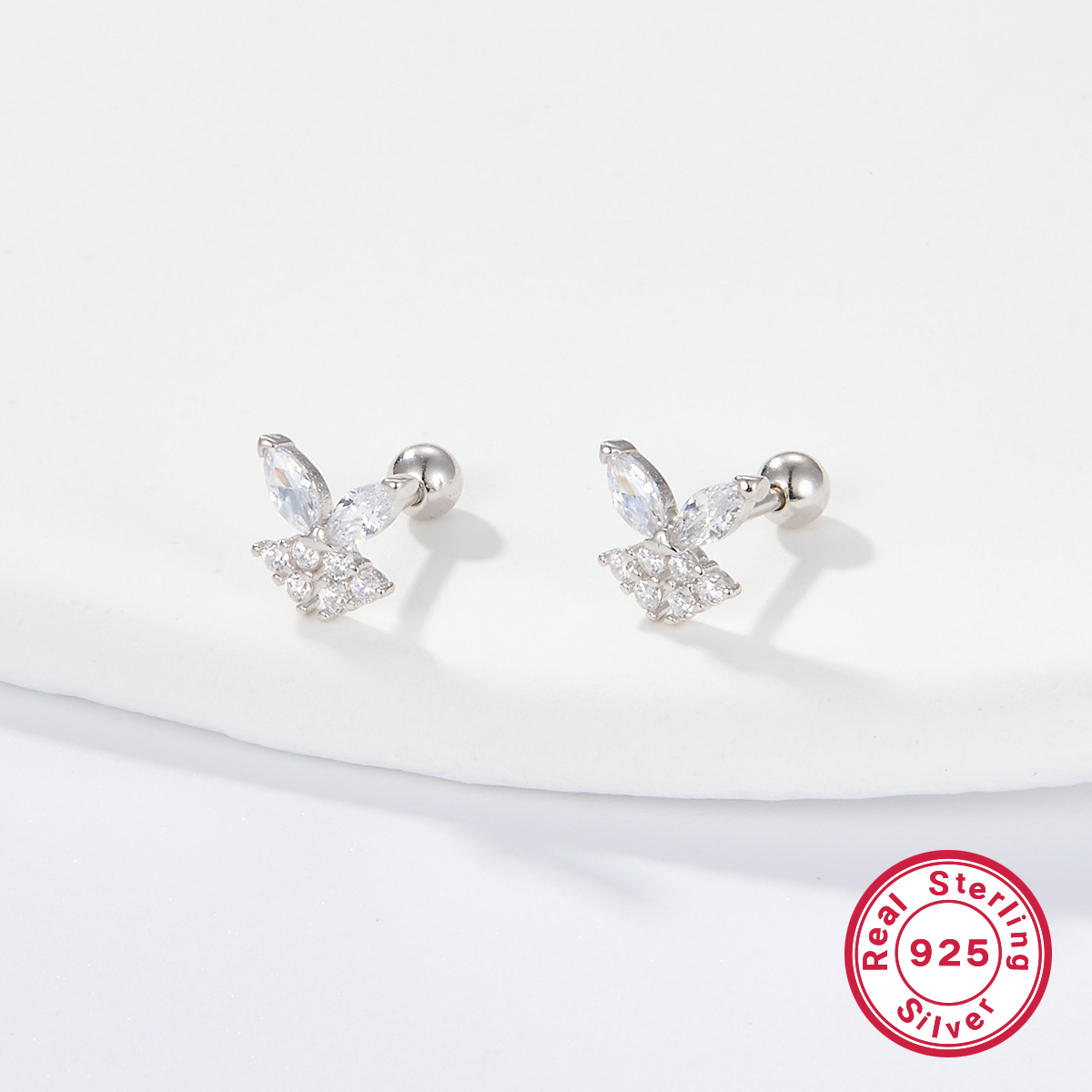 1 Pair Simple Style Shiny Korean Style Butterfly Plating Hollow Out Inlay Sterling Silver Zircon 18k Gold Plated White Gold Plated Ear Studs display picture 4