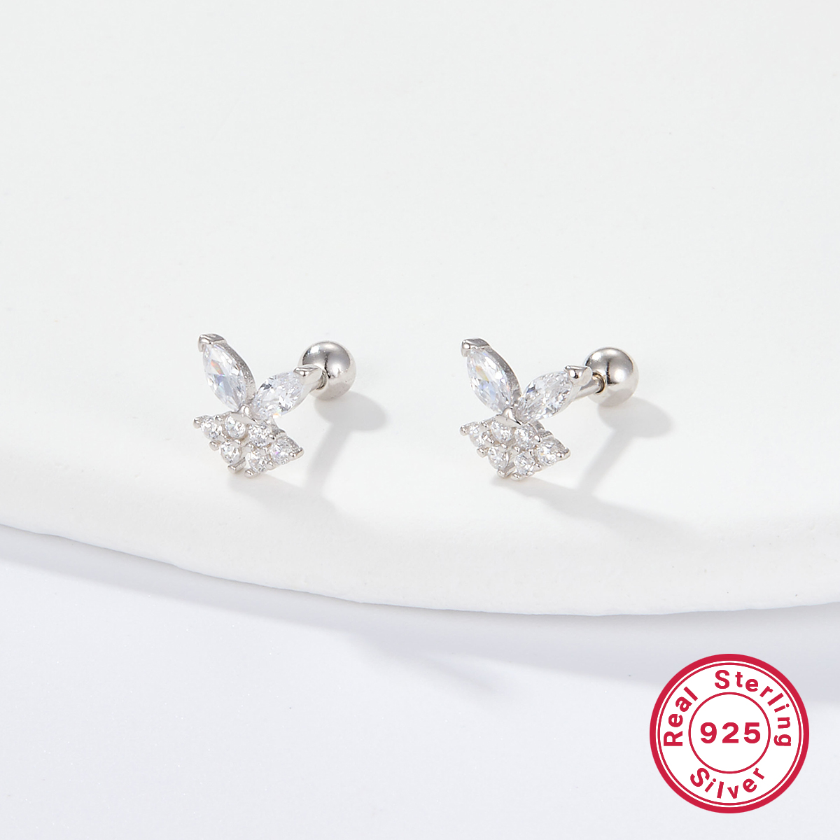 1 Paire Style Simple Brillant Style Coréen Papillon Placage Évider Incruster Argent Sterling Zircon Plaqué Or 18k Or Blanc Plaqué Boucles D'oreilles display picture 4