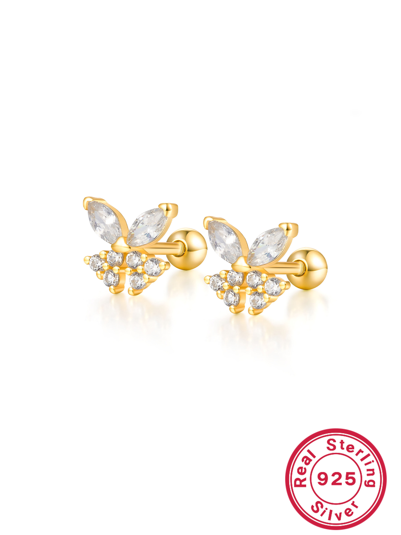 1 Pair Simple Style Shiny Korean Style Butterfly Plating Hollow Out Inlay Sterling Silver Zircon 18k Gold Plated White Gold Plated Ear Studs display picture 6