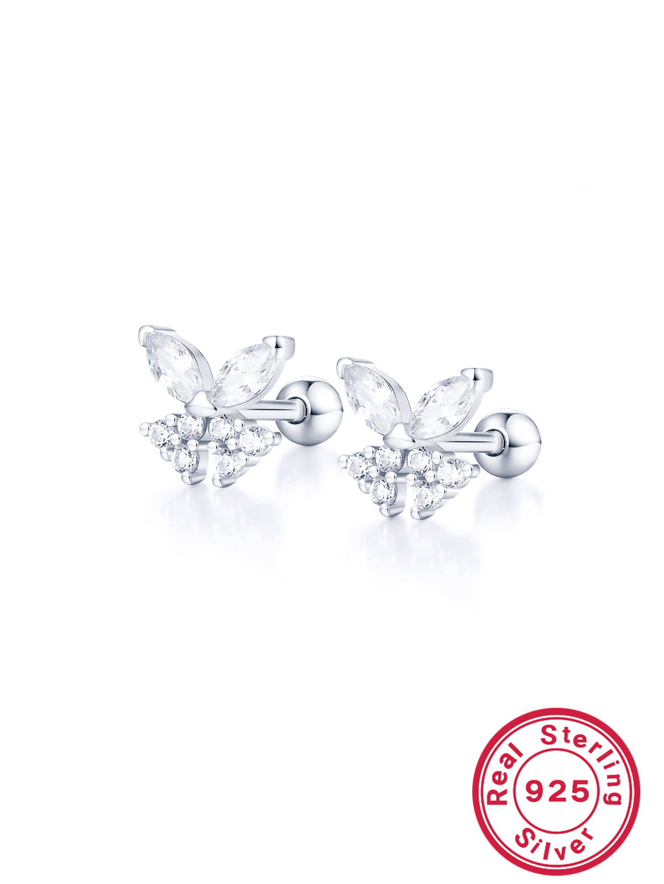 1 Paire Style Simple Brillant Style Coréen Papillon Placage Évider Incruster Argent Sterling Zircon Plaqué Or 18k Or Blanc Plaqué Boucles D'oreilles display picture 5