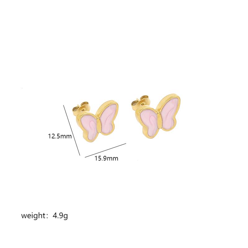 1 Pair Sweet Butterfly Enamel Stainless Steel 18K Gold Plated Ear Studs display picture 4