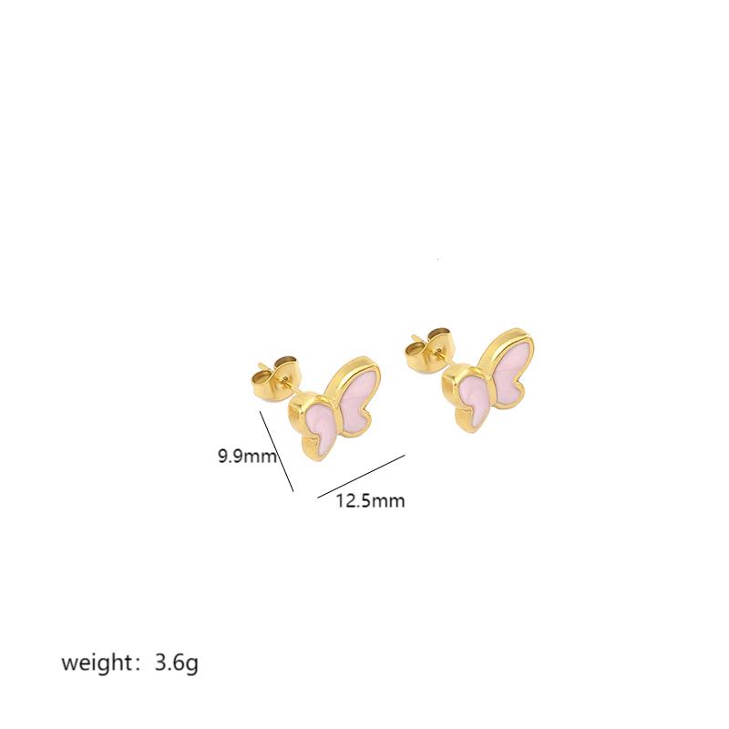 1 Pair Sweet Butterfly Enamel Stainless Steel 18K Gold Plated Ear Studs display picture 1