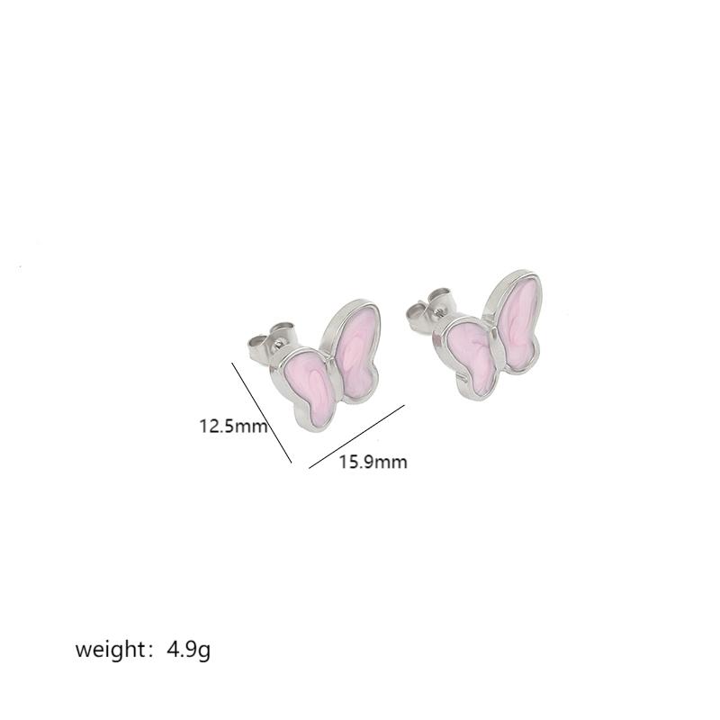 1 Pair Sweet Butterfly Enamel Stainless Steel 18K Gold Plated Ear Studs display picture 3