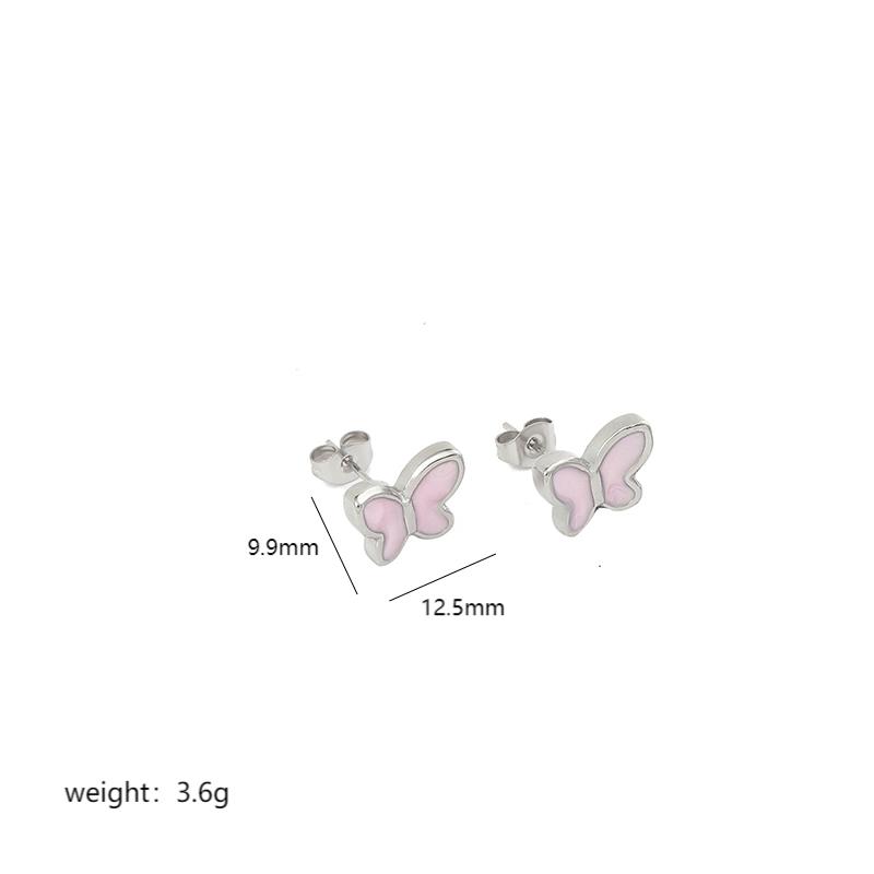 1 Pair Sweet Butterfly Enamel Stainless Steel 18K Gold Plated Ear Studs display picture 2