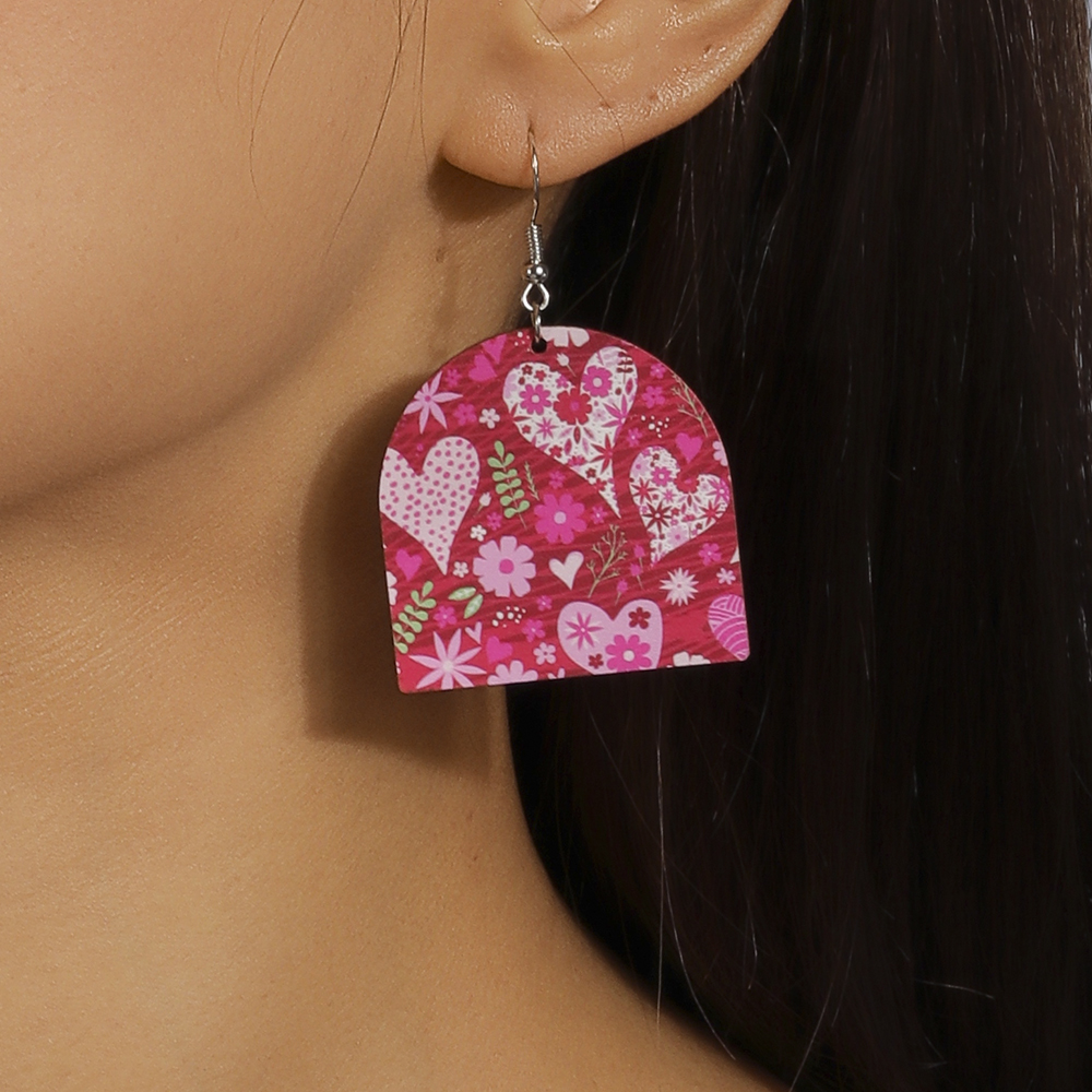 1 Pair Romantic Heart Shape Alloy Wood Drop Earrings display picture 11