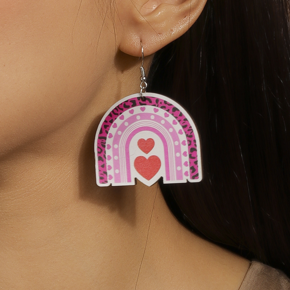 1 Pair Romantic Heart Shape Alloy Wood Drop Earrings display picture 13