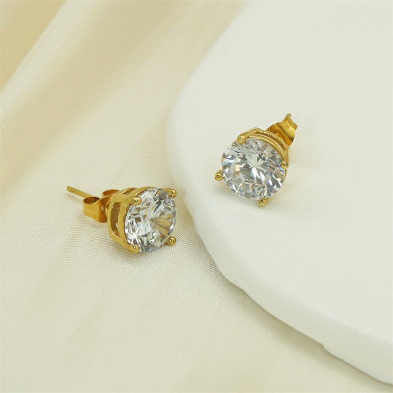 1 Pair Modern Style Artistic Shiny Round Plating Inlay 304 Stainless Steel Zircon Ear Studs display picture 1