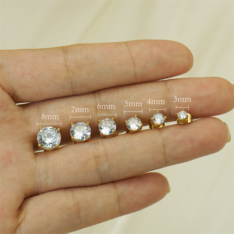 1 Pair Modern Style Artistic Shiny Round Plating Inlay 304 Stainless Steel Zircon Ear Studs display picture 3