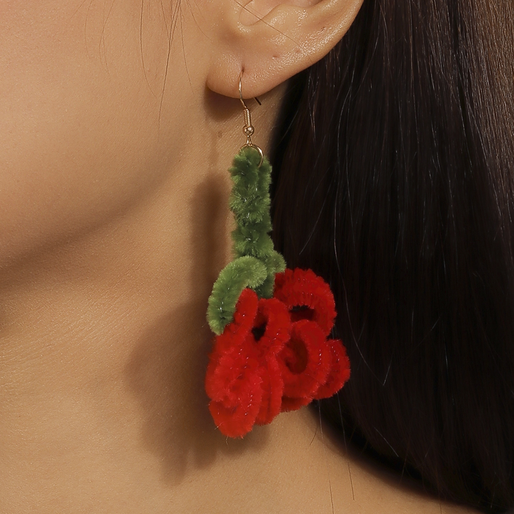 1 Pair Romantic Flower Alloy Flocking Drop Earrings display picture 9