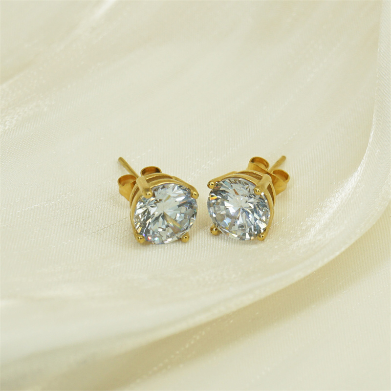 1 Pair Modern Style Artistic Shiny Round Plating Inlay 304 Stainless Steel Zircon Ear Studs display picture 5