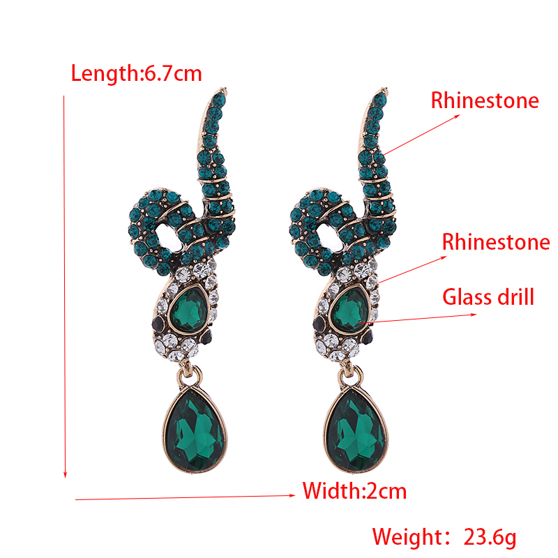 1 Pair Elegant Snake Inlay Alloy Rhinestone Turquoise Rhinestones Drop Earrings display picture 1