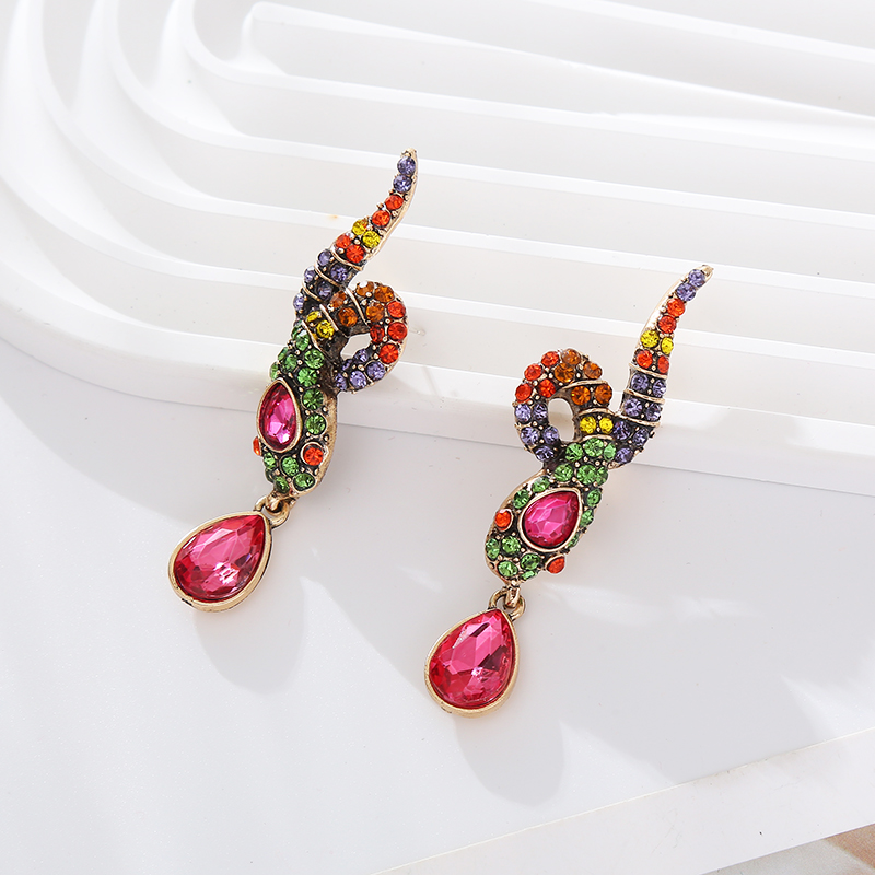 1 Pair Elegant Snake Inlay Alloy Rhinestone Turquoise Rhinestones Drop Earrings display picture 4