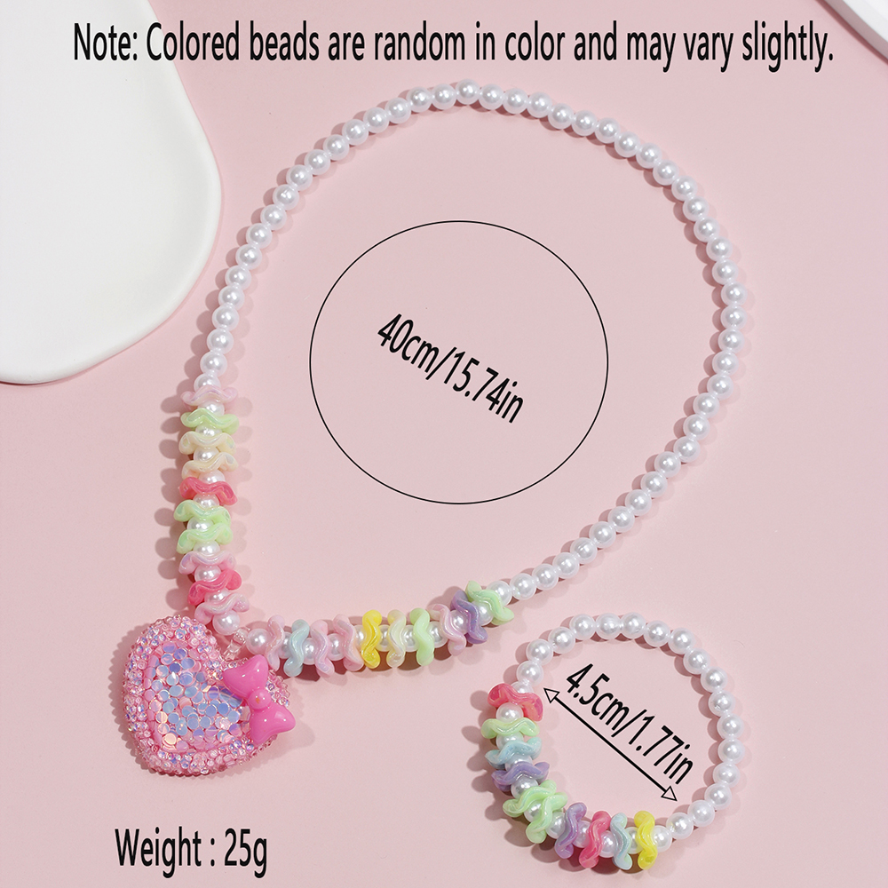 Princess Cute Heart Shape Bow Knot Beaded Arylic Resin Girl's Bracelets Necklace display picture 3