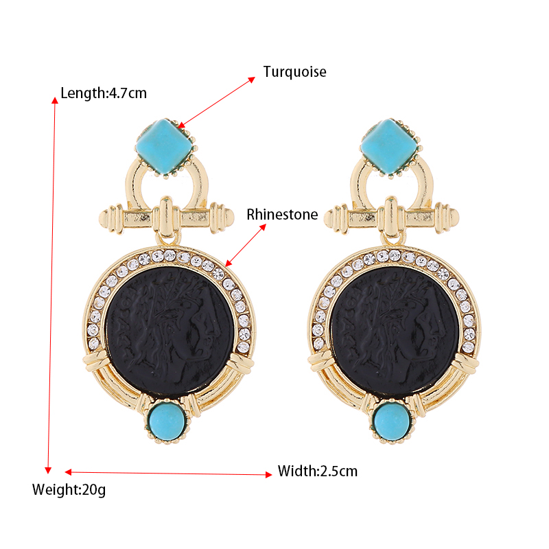 1 Paire Rétro Géométrique Incruster Alliage Turquoise Strass Boucles D'oreilles display picture 1