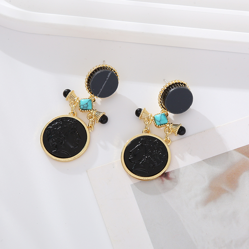 1 Pair Retro Geometric Inlay Alloy Turquoise Rhinestones Drop Earrings display picture 4
