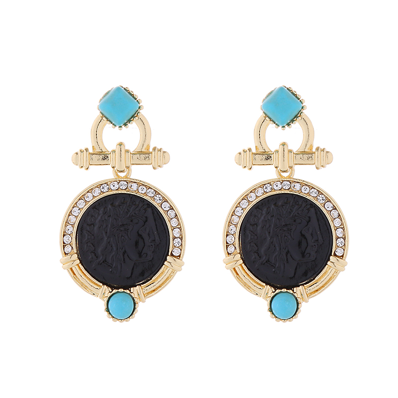 1 Pair Retro Geometric Inlay Alloy Turquoise Rhinestones Drop Earrings display picture 6