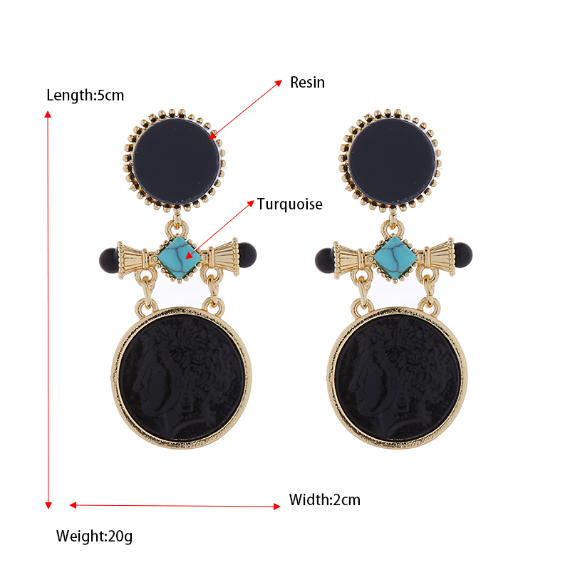 1 Pair Retro Geometric Inlay Alloy Turquoise Rhinestones Drop Earrings display picture 2