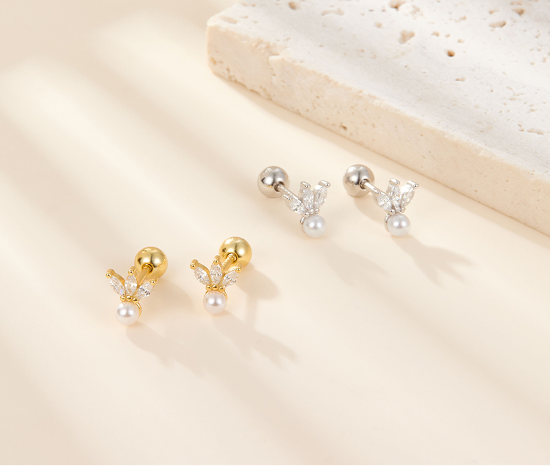 1 Pair Ig Style Commute Flower Plating Inlay Sterling Silver Artificial Pearls Zircon 18k Gold Plated White Gold Plated Ear Studs display picture 1