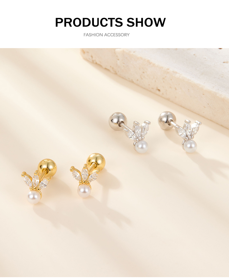 1 Pair Ig Style Commute Flower Plating Inlay Sterling Silver Artificial Pearls Zircon 18k Gold Plated White Gold Plated Ear Studs display picture 3