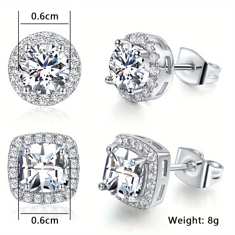 Copper White Gold Plated Simple Style Round Square Inlay Zircon Ear Studs display picture 2