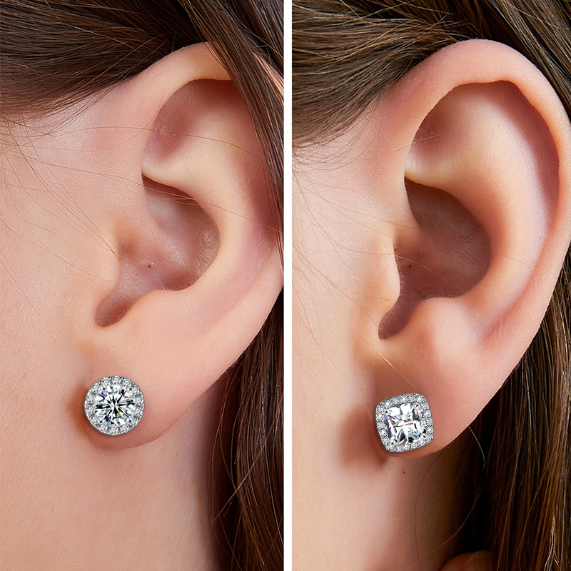 Copper White Gold Plated Simple Style Round Square Inlay Zircon Ear Studs display picture 5