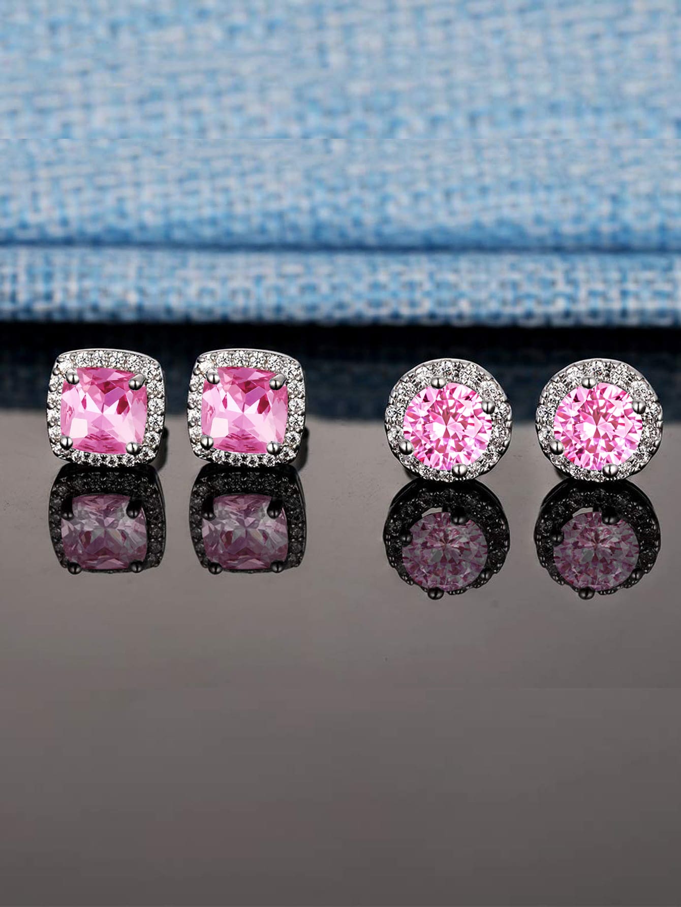 Copper White Gold Plated Simple Style Round Square Inlay Zircon Ear Studs display picture 7