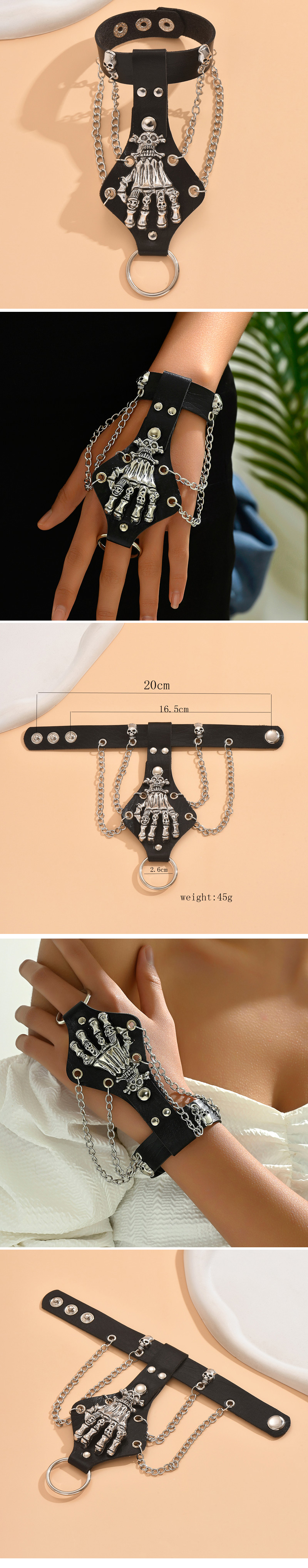 Punk Main Crâne Alliage En Cuir Unisexe Bracelets display picture 1