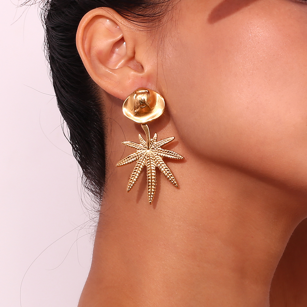 1 Pair Vintage Style Simple Style Classic Style Coconut Tree Plating Stainless Steel 18k Gold Plated Drop Earrings display picture 10
