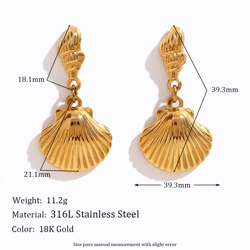 1 Pair Vintage Style Simple Style Classic Style Conch Shell Plating Stainless Steel 18k Gold Plated Drop Earrings display picture 2