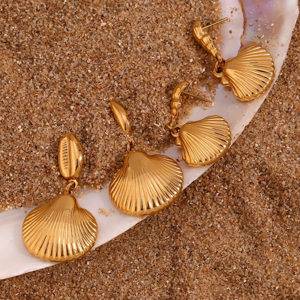 1 Pair Vintage Style Simple Style Classic Style Conch Shell Plating Stainless Steel 18k Gold Plated Drop Earrings display picture 7