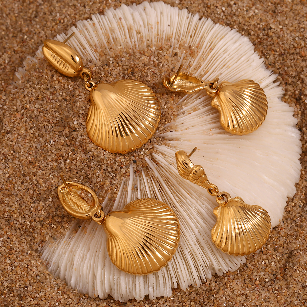 1 Pair Vintage Style Simple Style Classic Style Conch Shell Plating Stainless Steel 18k Gold Plated Drop Earrings display picture 5
