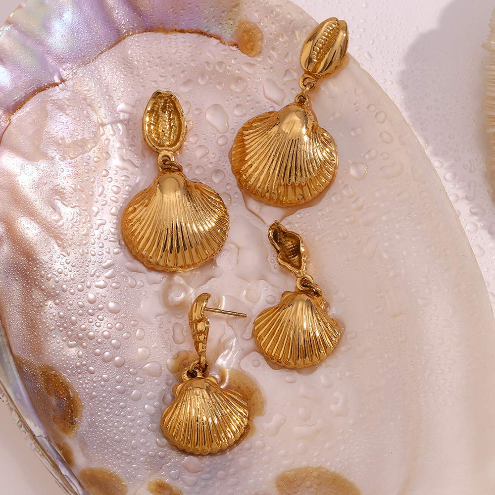 1 Pair Vintage Style Simple Style Classic Style Conch Shell Plating Stainless Steel 18k Gold Plated Drop Earrings display picture 14