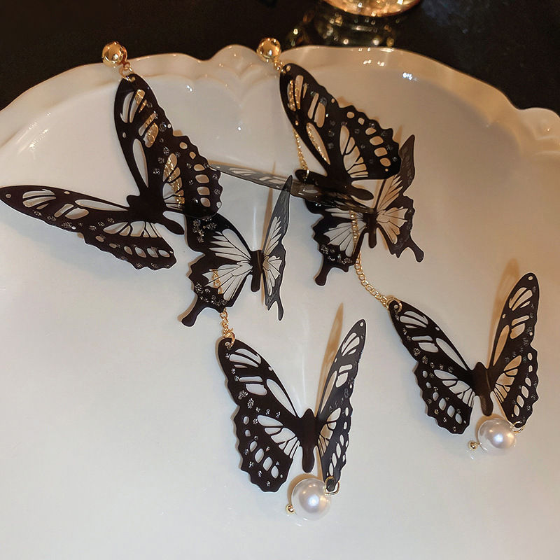 1 Paar Elegant Süss Schmetterling Inlay Aryl Künstliche Perlen Tropfenohrringe display picture 6