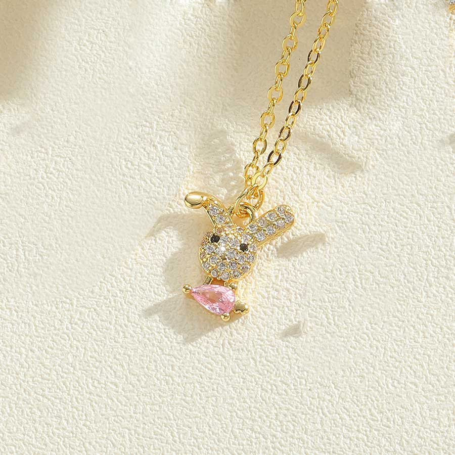 Cute Rabbit Elephant Copper Enamel Plating Inlay Zircon 14k Gold Plated Pendant Necklace display picture 3