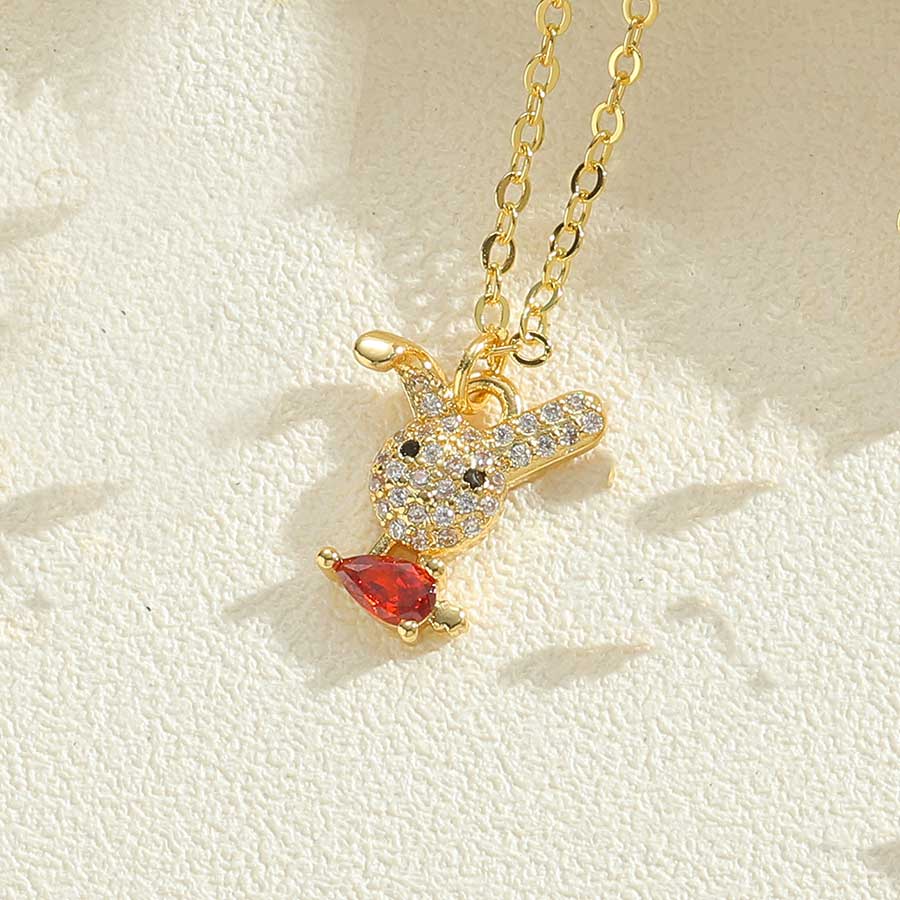 Cute Rabbit Elephant Copper Enamel Plating Inlay Zircon 14k Gold Plated Pendant Necklace display picture 1