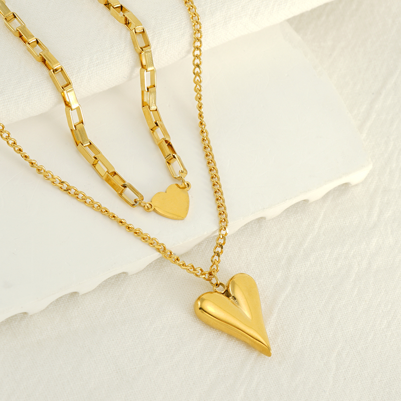 304 Stainless Steel 18K Gold Plated Simple Style Plating Heart Shape Double Layer Necklaces display picture 1