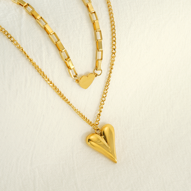 304 Stainless Steel 18K Gold Plated Simple Style Plating Heart Shape Double Layer Necklaces display picture 3