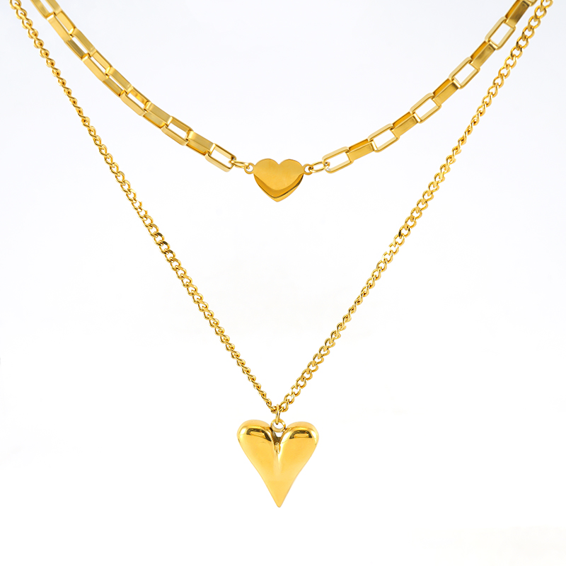 Acero Inoxidable 304 Chapados en oro de 18k Estilo Simple Enchapado Forma De Corazón Collares De Doble Capa display picture 7