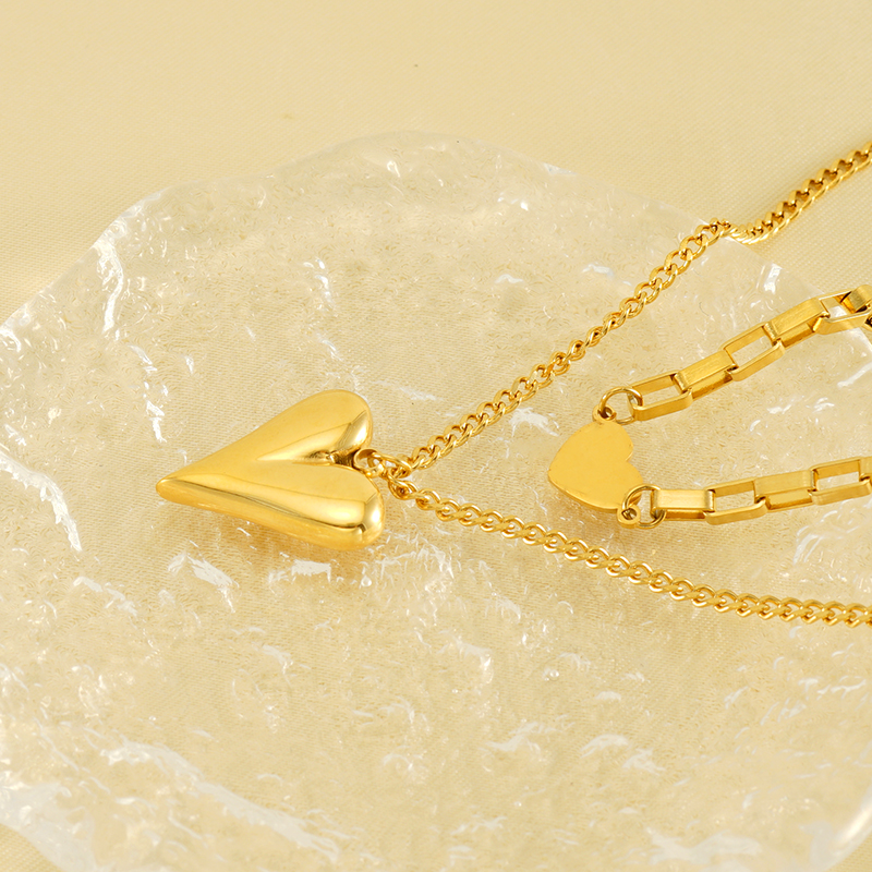 Edelstahl 304 18 Karat Vergoldet Einfacher Stil Überzug Herzform Doppellagige Halsketten display picture 5