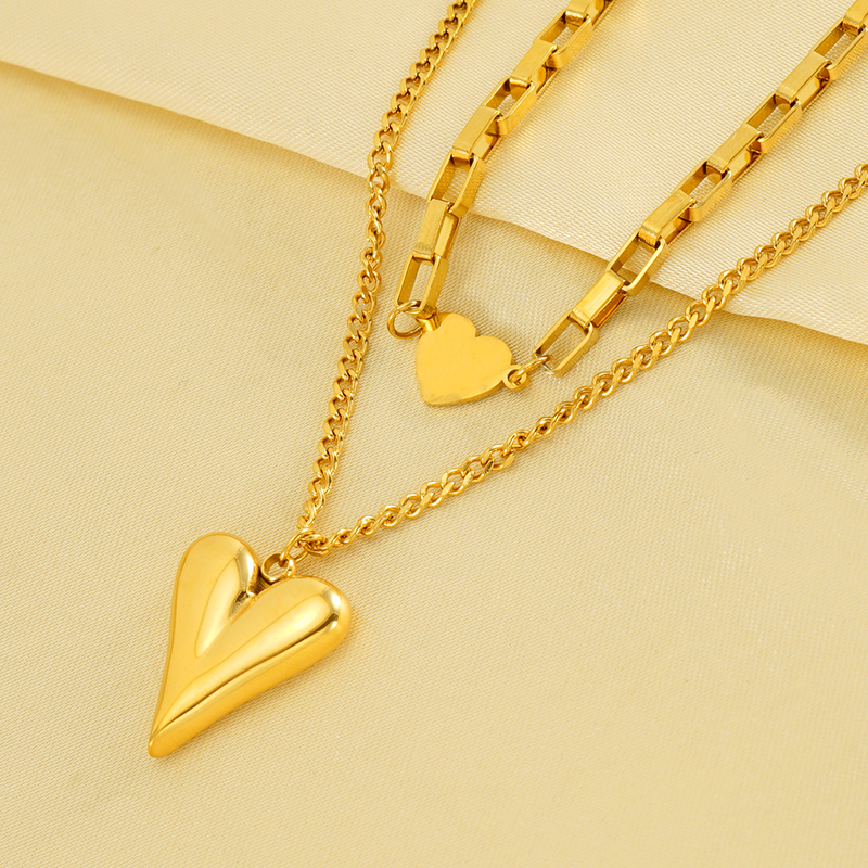 304 Stainless Steel 18K Gold Plated Simple Style Plating Heart Shape Double Layer Necklaces display picture 6