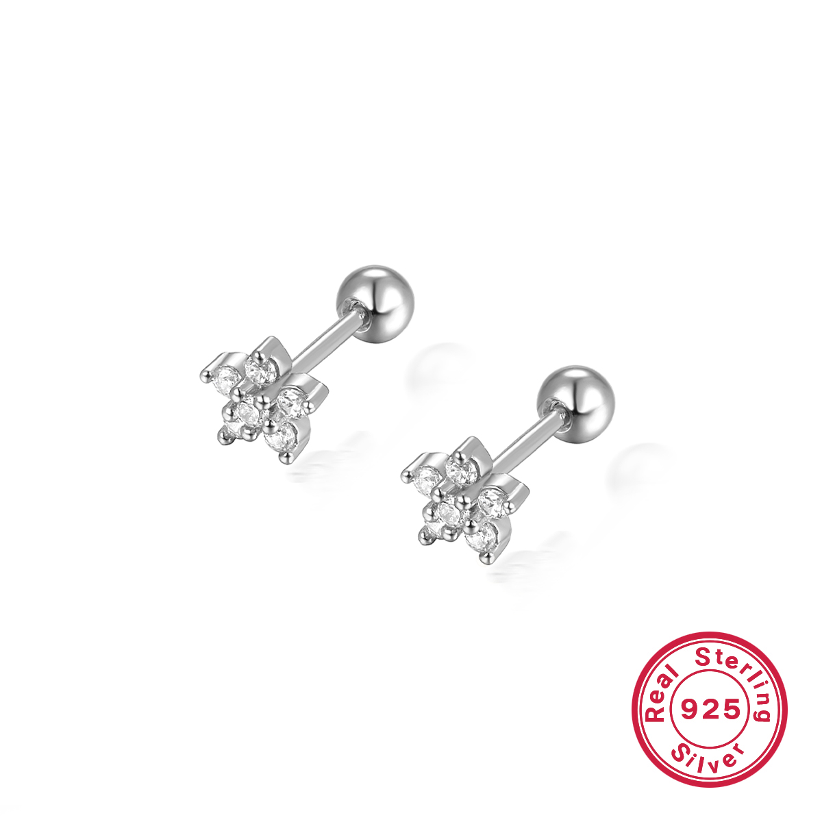 1 Pair Ig Style Commute Shiny Flower Plating Inlay Sterling Silver Zircon 18k Gold Plated White Gold Plated Ear Studs display picture 3