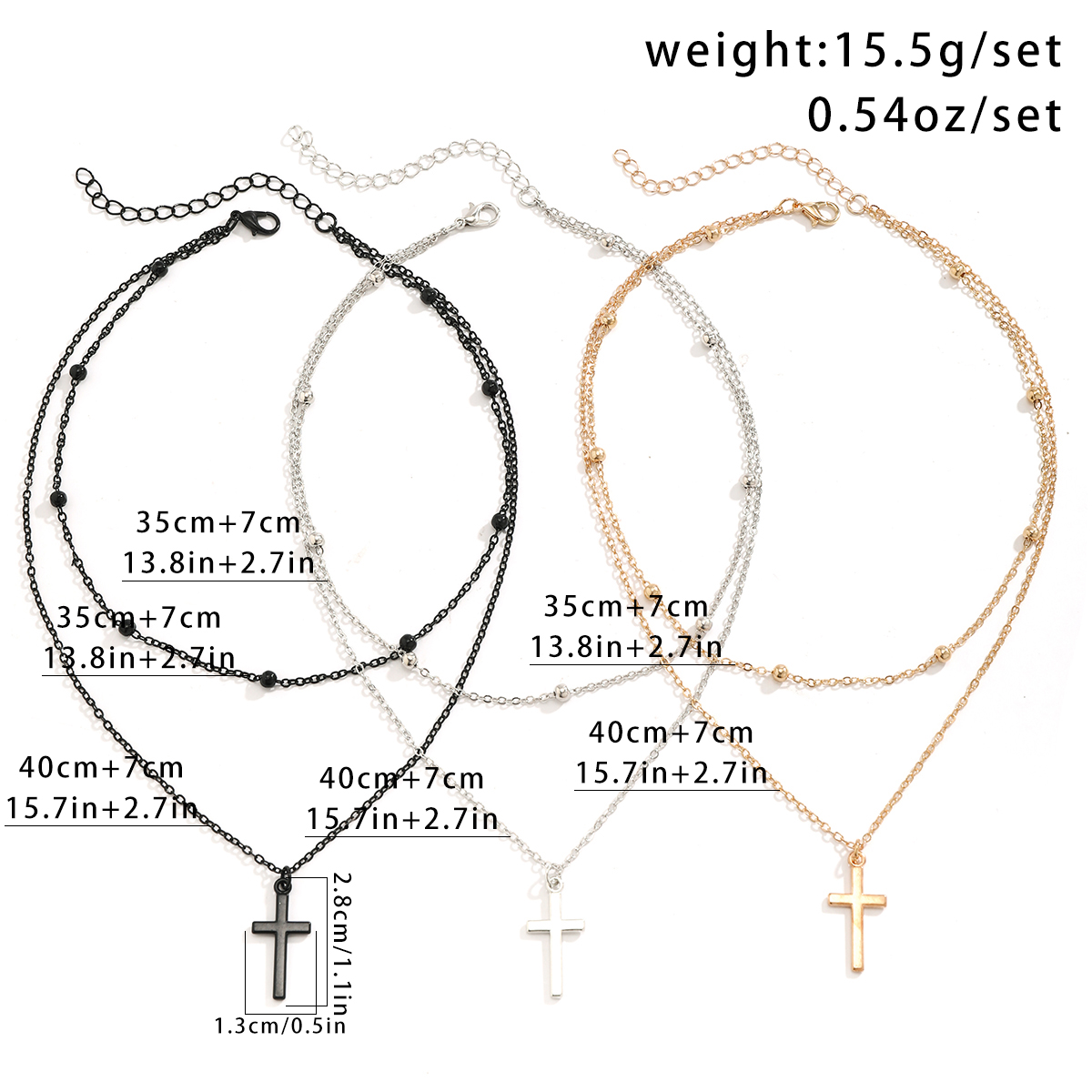 Punk Simple Style Classic Style Cross Alloy Copper Spray Paint Layered Chain Women's Double Layer Necklaces display picture 1
