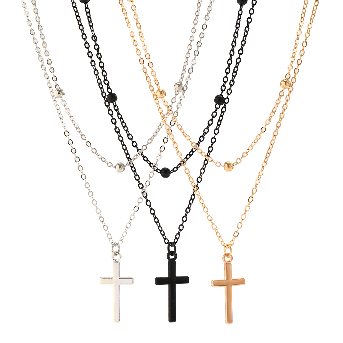 Punk Simple Style Classic Style Cross Alloy Copper Spray Paint Layered Chain Women's Double Layer Necklaces display picture 4