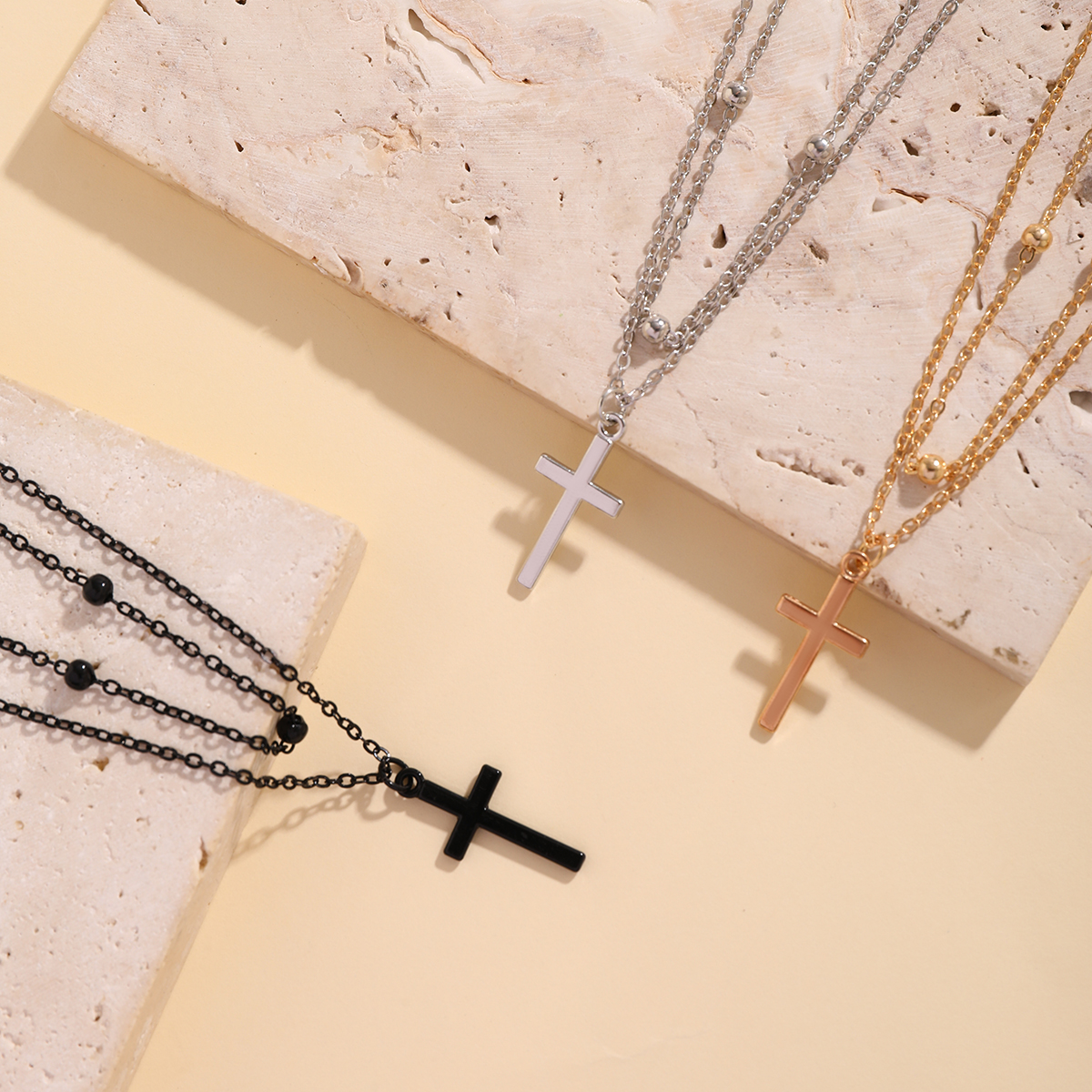 Punk Simple Style Classic Style Cross Alloy Copper Spray Paint Layered Chain Women's Double Layer Necklaces display picture 5