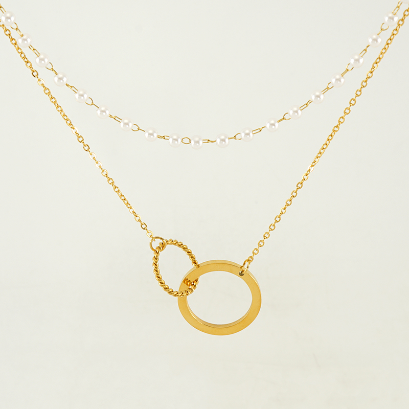 Edelstahl 304 18 Karat Vergoldet Einfacher Stil Perle Überzug Kreis Herzform Doppellagige Halsketten display picture 8