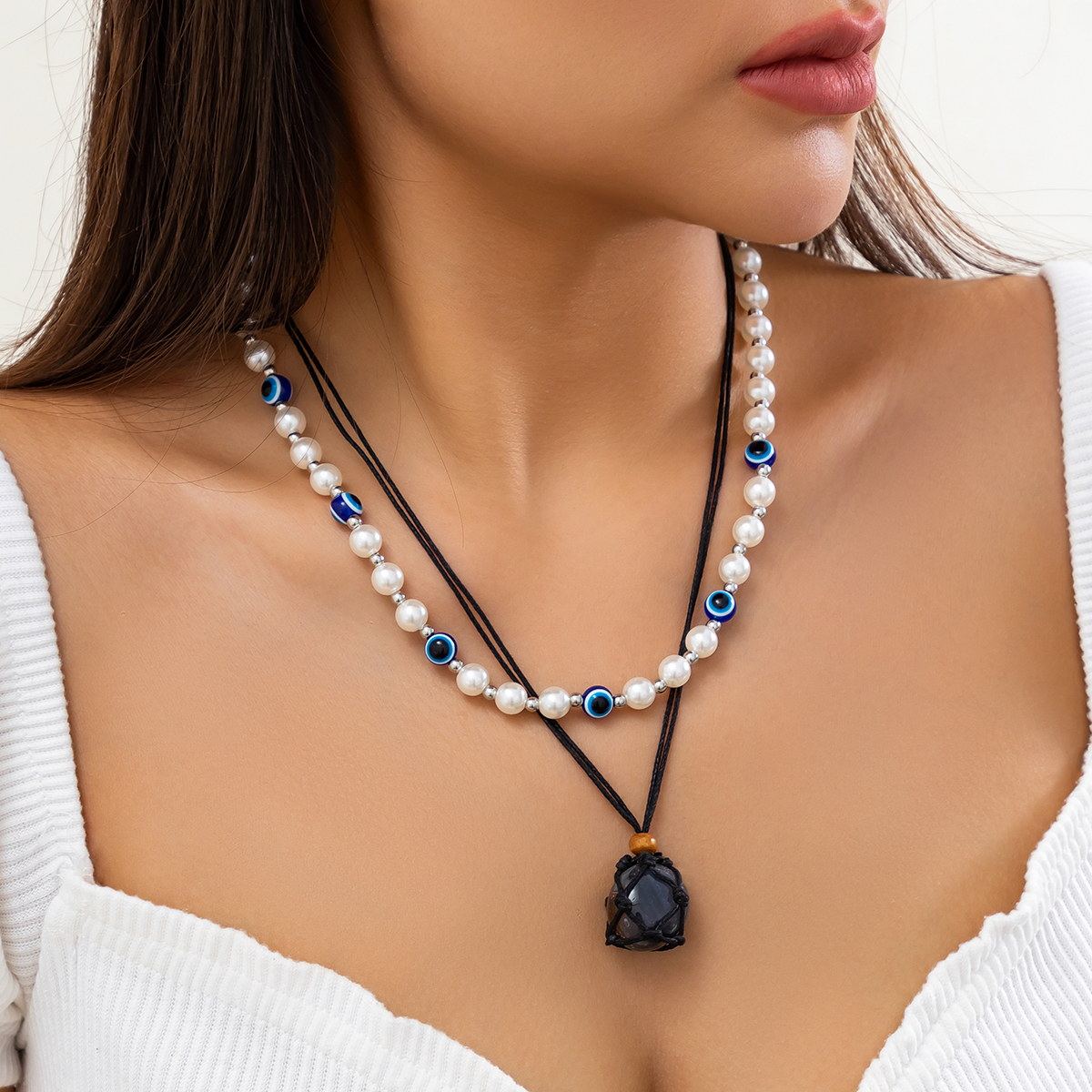 Retro Simple Style Classic Style Irregular Round Eye Ccb Imitation Pearl Stone Beaded Three-dimensional Women's Necklace display picture 6