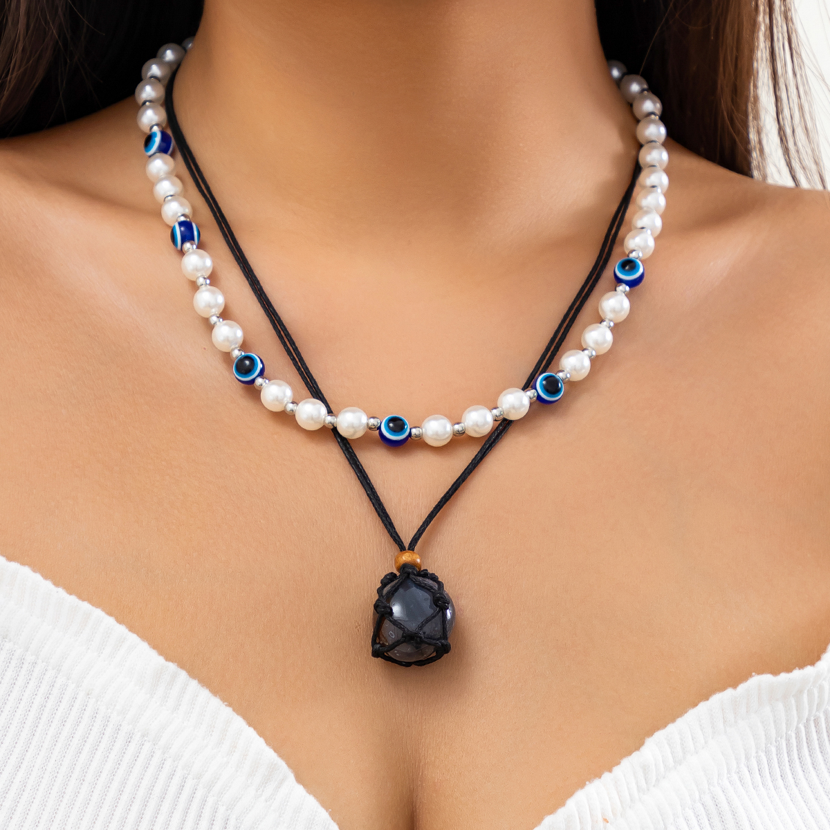 Retro Simple Style Classic Style Irregular Round Eye Ccb Imitation Pearl Stone Beaded Three-dimensional Women's Necklace display picture 2