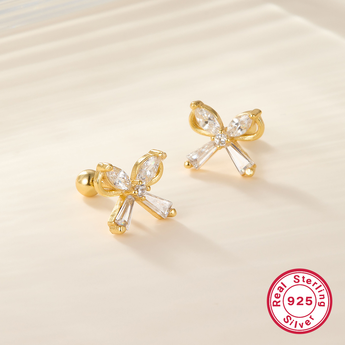 1 Pair Ig Style Commute Shiny Bow Knot Plating Inlay Sterling Silver Zircon 18k Gold Plated White Gold Plated Ear Studs display picture 3