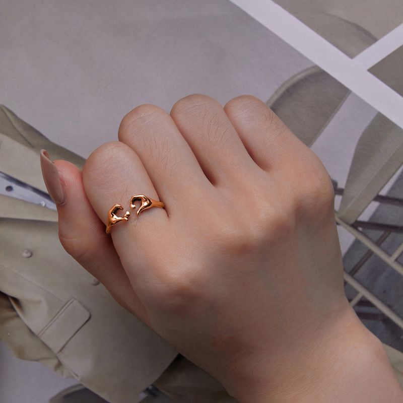 Simple Style Commute Heart Shape Sterling Silver Plating Gold Plated Open Rings display picture 3